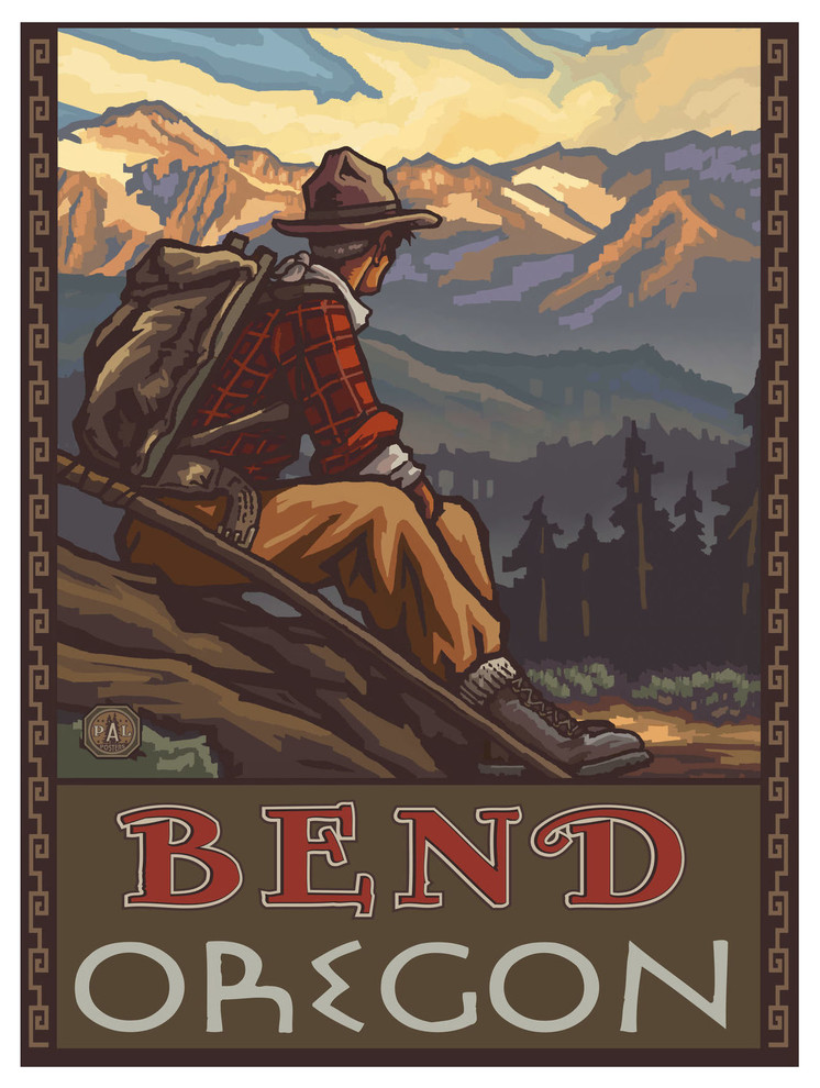 Paul A. Lanquist Bend Oregon Mountain Hiker Man Art Print, 9"x12"