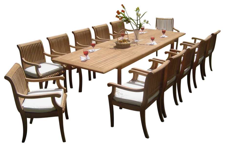 13 Piece Outdoor Teak Dining Set 117, How Big Is A Rectangle Table That Seats 12