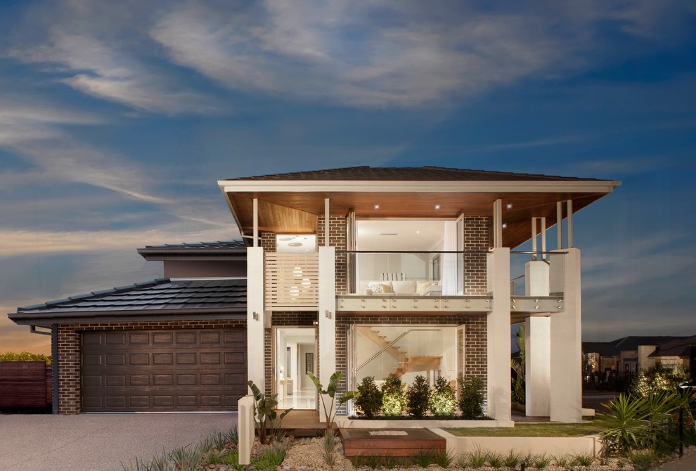 Design ideas for a large contemporary two-storey exterior in Melbourne.
