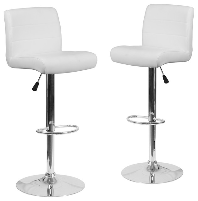 Contemporary Vinyl Adjustable Height Barstools With Chrome Base, Set of