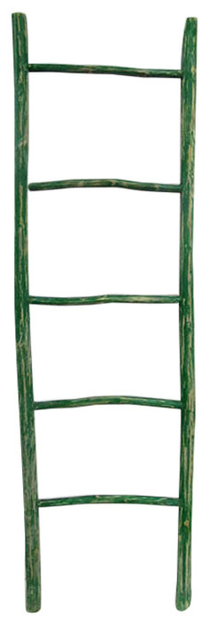 66"H Teak Log Ladder, Rustic Green Color