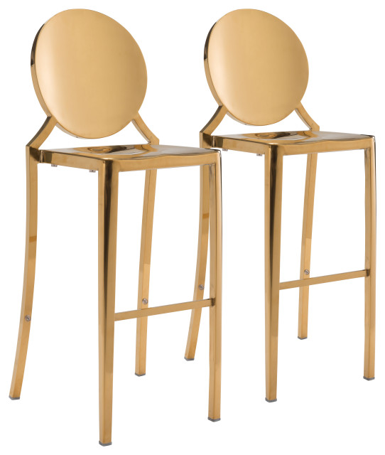 Eclipse Bar Chair, Set of 2 Gold Contemporary Bar Stools And