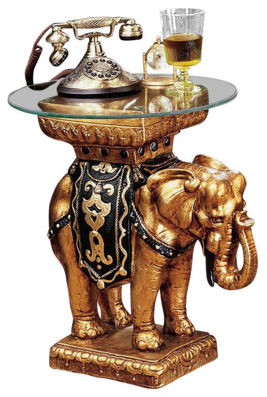 Maharajah Elephant GlassTopped Sculptural Table Mediterranean Side