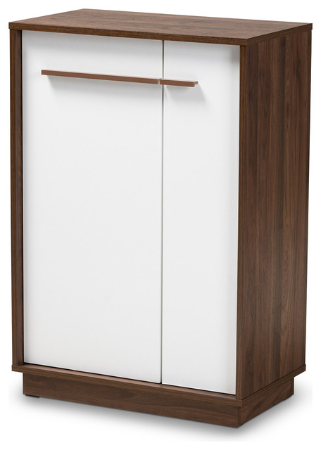Kaila Two Tone White And Walnut 5 Shelf Wood Entryway Shoe Cabinet