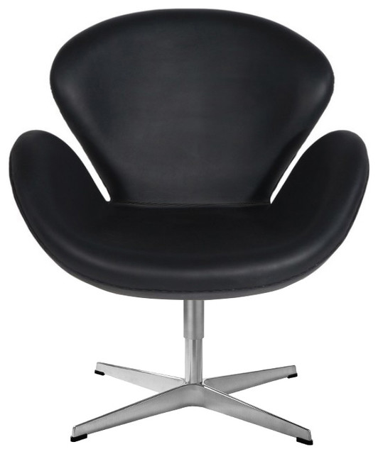 Shuttle Swan Chair Black Italian Leather Midcentury Armchairs