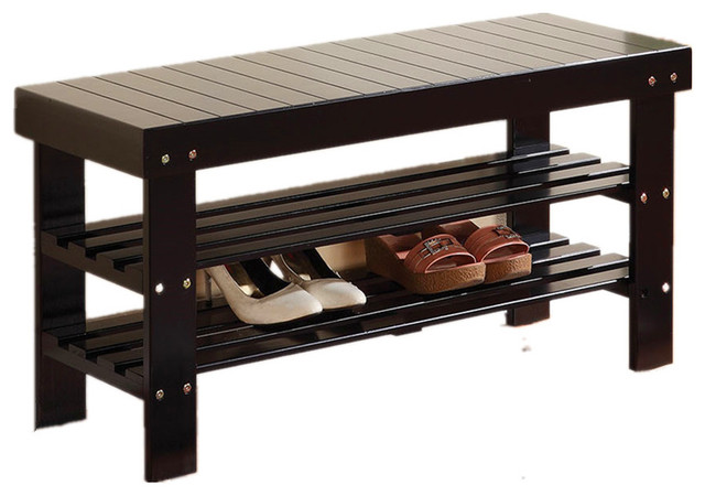 Ramzi Wood Shoe Rack Bench 2 Shelves Accent And Storage Benches Ramzi Wood Shoe Rack Bench 2 Shelves Black