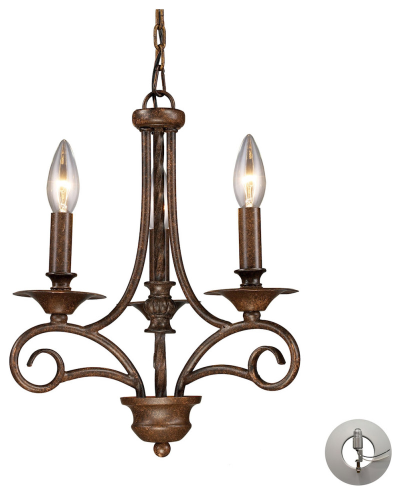 Gloucester 3 Light Chandelier, Recessed Adapter Kit Mediterranean