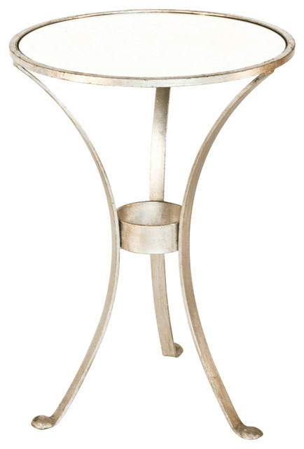 Worlds Away 3 Leg Round Table With Antique Mirror Worlds Away 3 Leg Round Table In Champagne Silver Leaf With Antique Mirror Top F Contemporary
