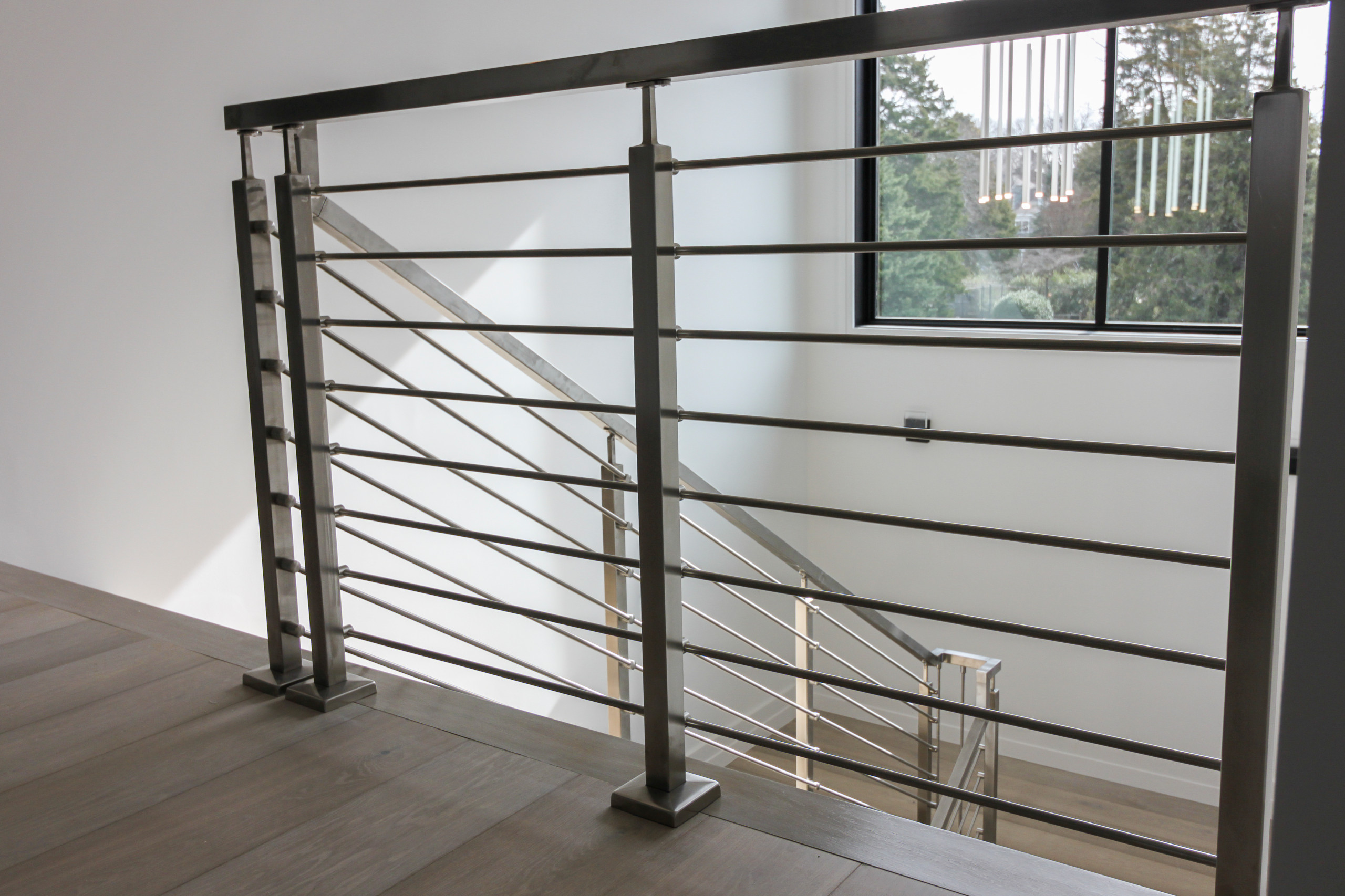 75_Modern Stairway: White O 75_ak & Stainless Steel Balustrade, McLean VA 22101
