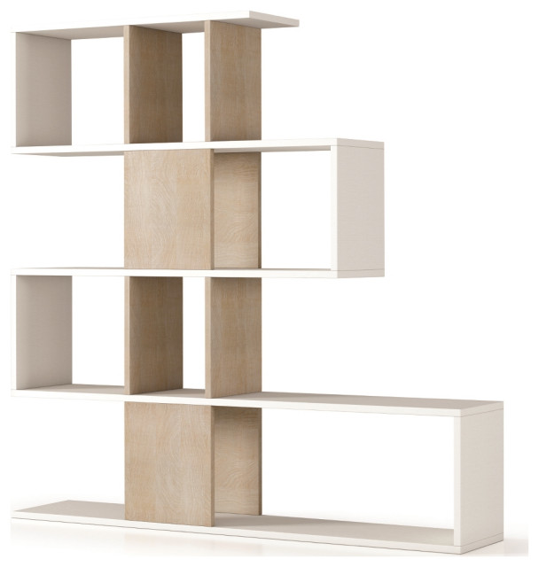 Time Bookcase Contemporary, Open Sided 3 Shelf Bookcase Black And Light Oak