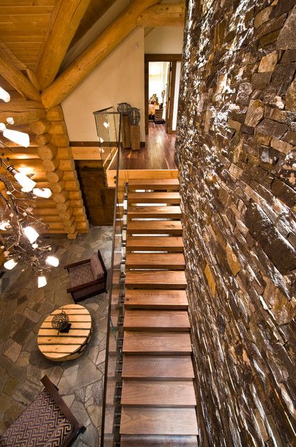 Eclectic Staircase Calgary Okanagan Log Home eclectic-staircase