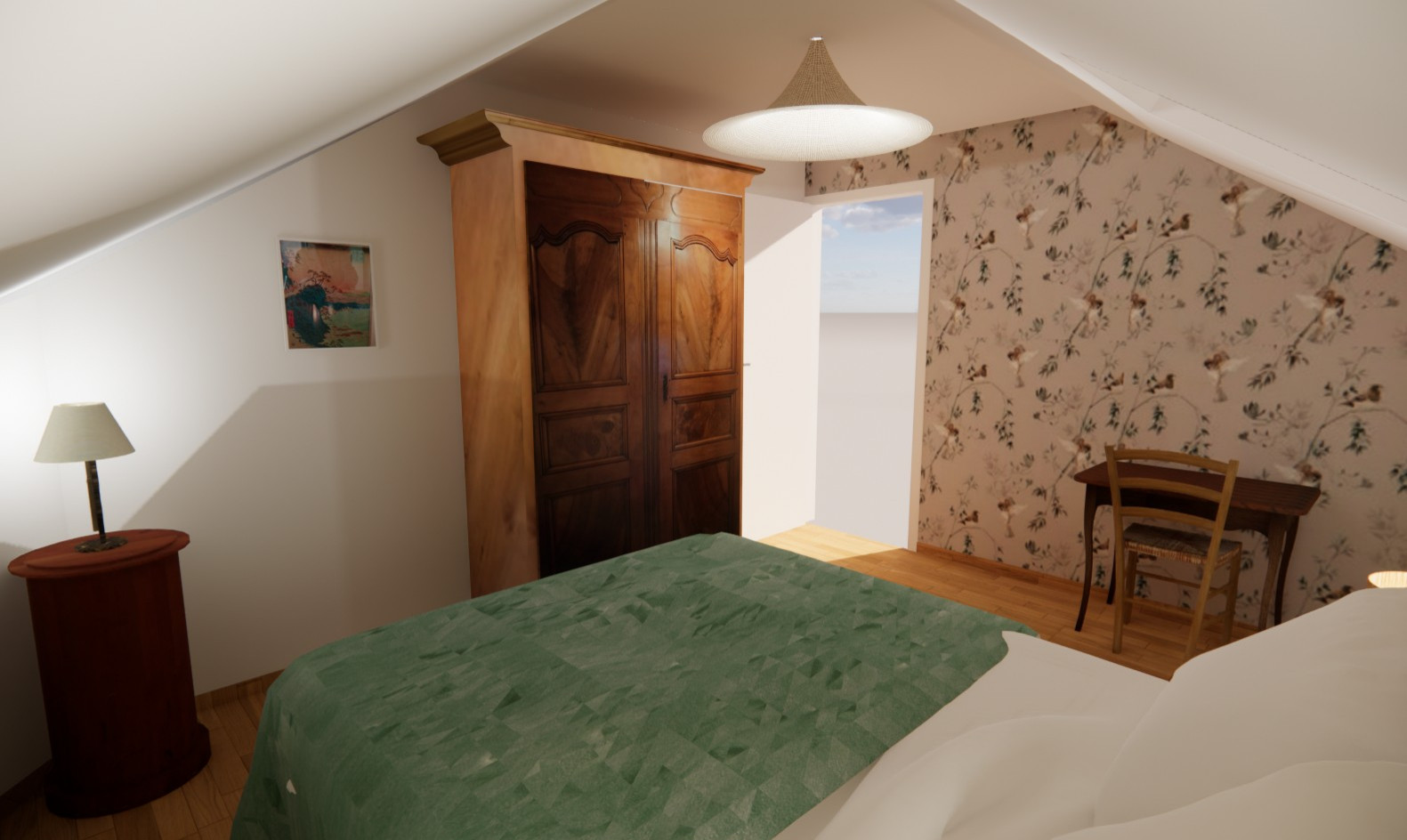 Réemplois pour la décoration de deux chambres sous combles en ville