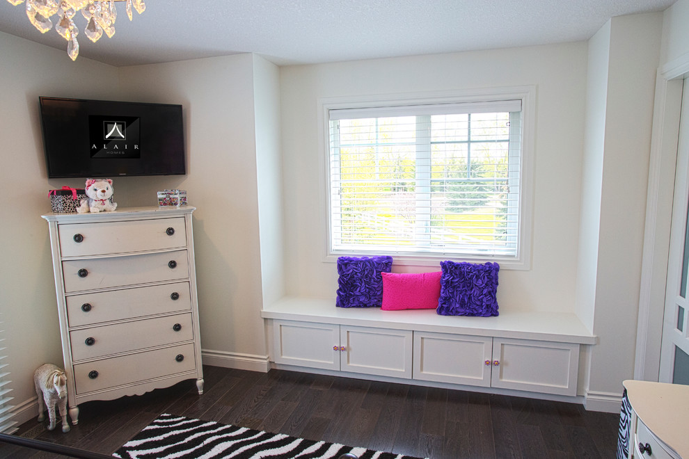 Photo of a large traditional bedroom in Edmonton with grey walls.