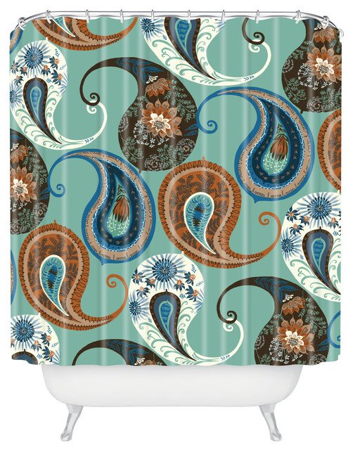 Deny Designs Pimlada Phuapradit Teal Floral Paislys Shower Curtain
