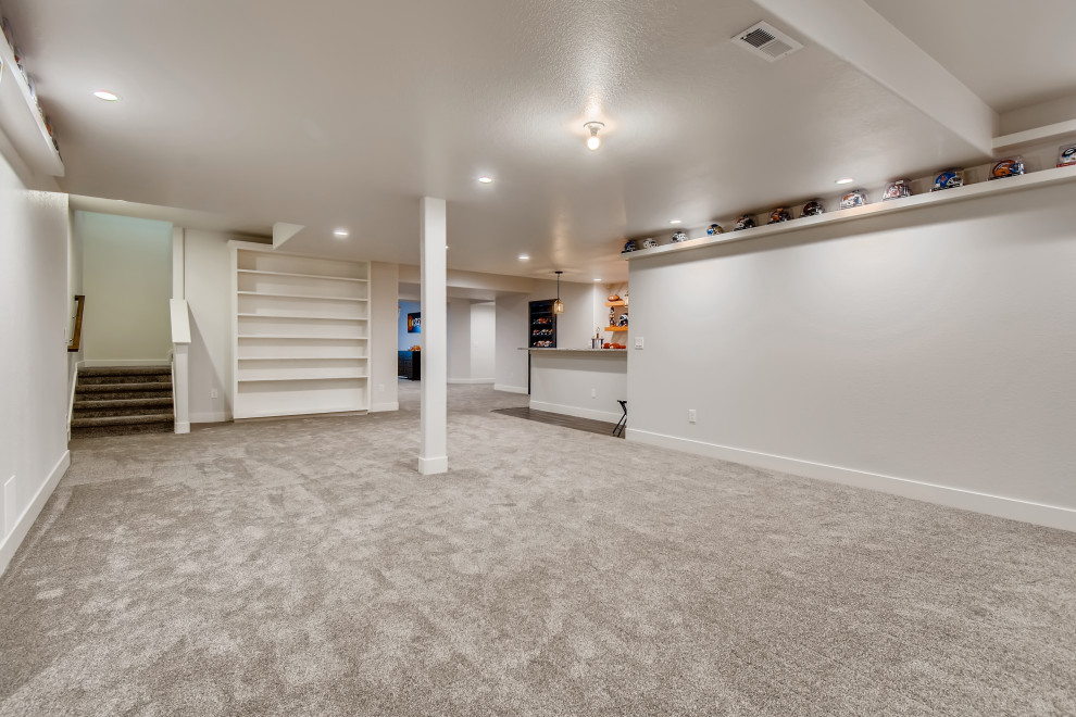 This is an example of a contemporary basement in Denver.