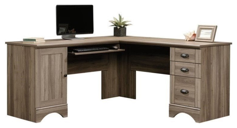 Sauder Harbor View Contemporary Wood L Shaped Computer Desk in Salt Oak -  Transitional - Desks And Hutches - by Homesquare | Houzz