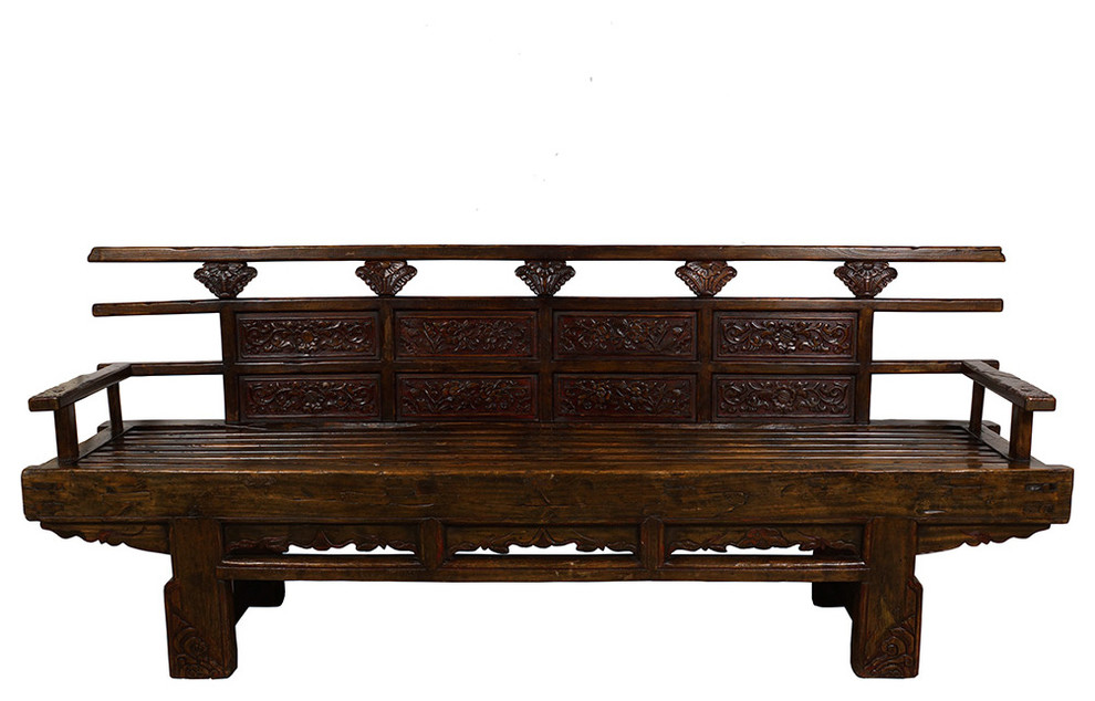 Consigned Antique Chinese Massive Carved Long Bench Asian