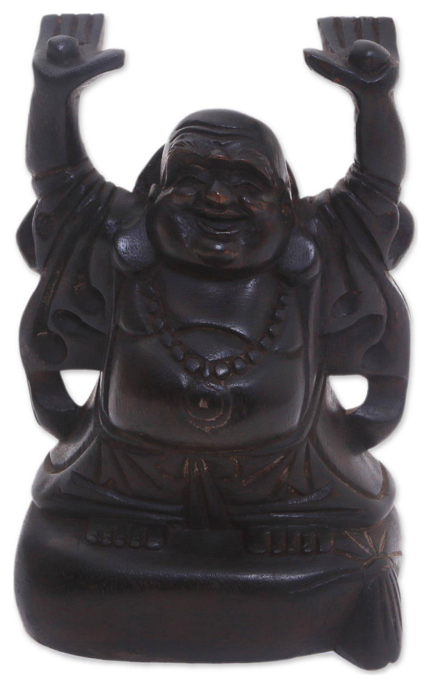 NOVICA Delighted Buddha And Wood Sculpture - Asian - Decorative Objects ...