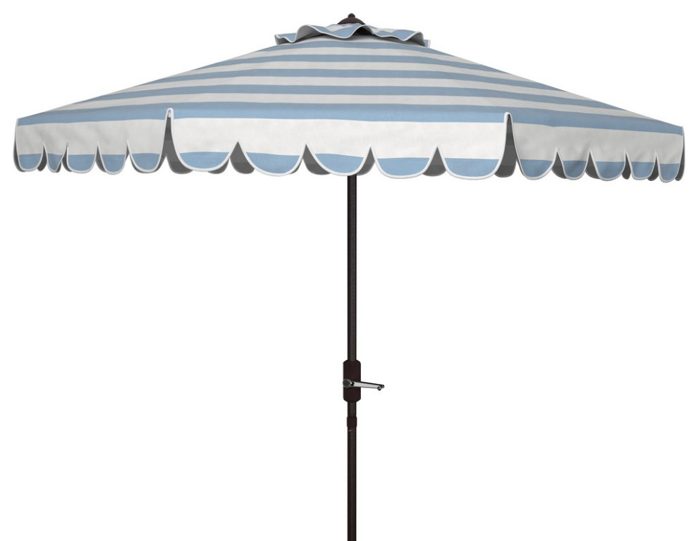 Outdoor Maui Striped 9' Crank Push Button Tilt Umbrella Baby Blue / White Traditional