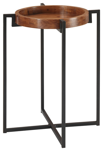 Convenience Concepts Nordic Round Tray End Table In Dark Walnut