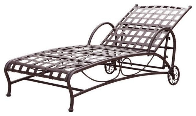 Pemberly Row Iron Patio Chaise Lounge in Matte Brown
