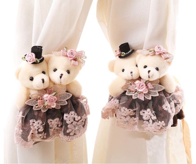 1 Pair Of Cartoon Bear Curtain Hold Backs Curtain Tiebacks Brown