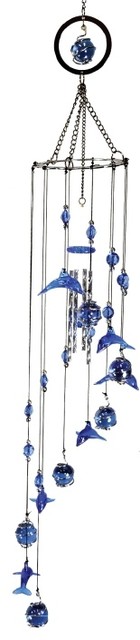 33 Inch Dolphin Design Acrylic Circle Top Mobile with Wind Chimes