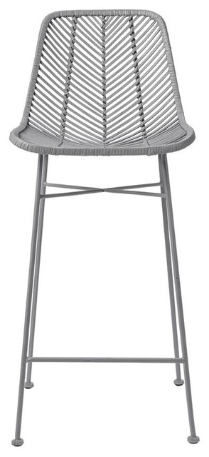 Rattan And Metal Bar Stool Gray Contemporary Stools Rattan And Metal Bar Stool Gray