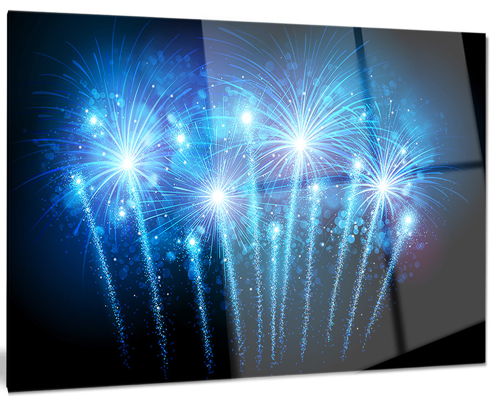 Designart Blue Fireworks at Night Sky-Skyscape Photo Large Metal Wall Art 23 H x 23 W x 1 D 1P, Disc of 23 