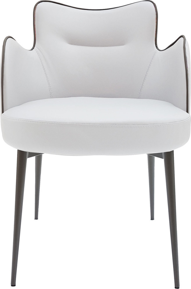 Montse Dining Chair, White Italian Top Grain Leather Modern Dining