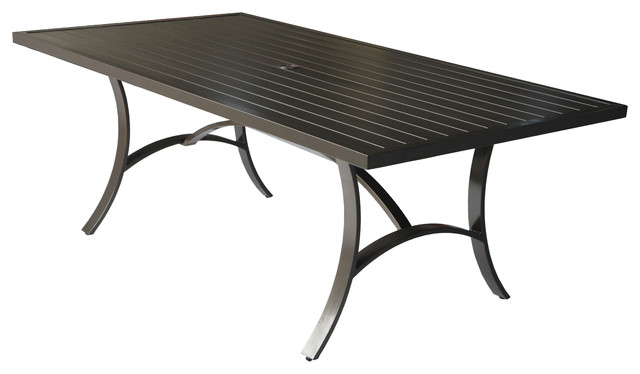 Slat Top Aluminum Patio Dining Table With Umbrella Hole Bronze Slat Top Aluminum Patio Dining Table