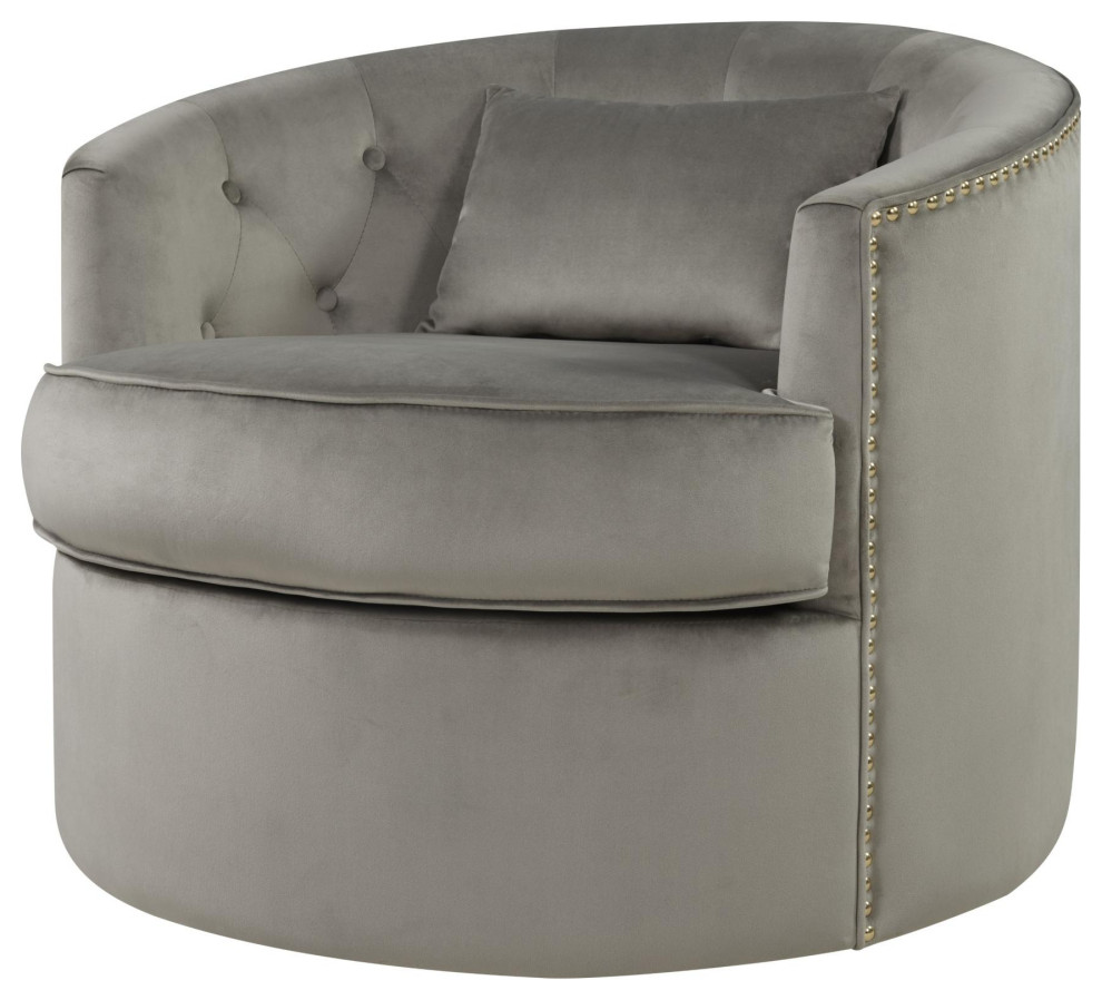 Danai Velvet Fabric w/ Nailhead Tufted Swivel Accent Chair, Light Gray