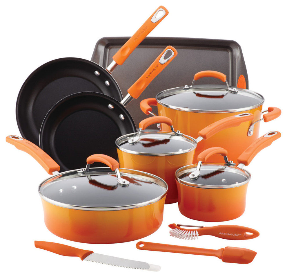 Rachael Ray Orange Hard Enamel Nonstick 14-Piece Cookware Set