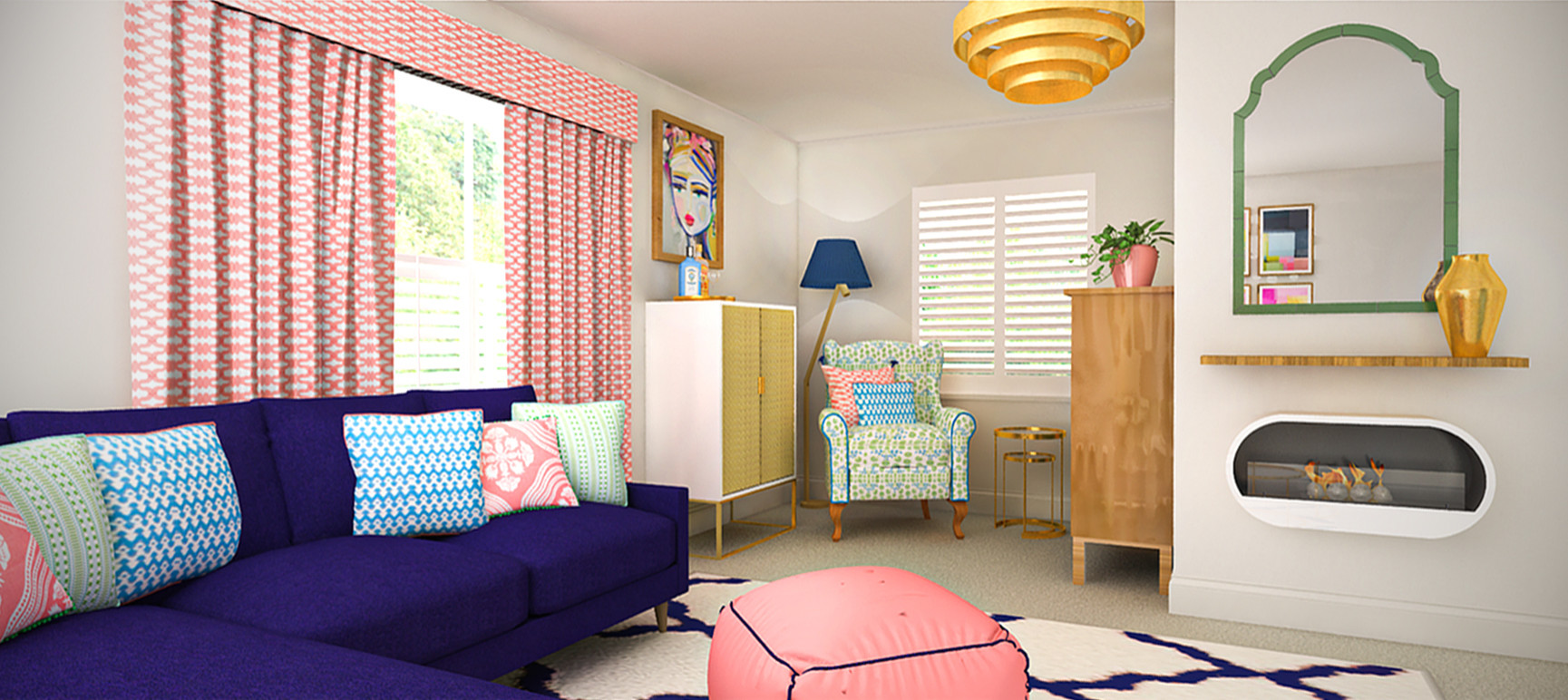 Bold colour pop Living room renovation