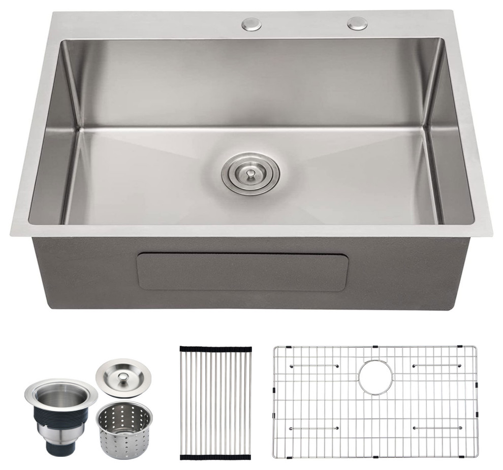 Stainless Steel Single Bowl Dropin Kitchen Sink with Strainer and Grid