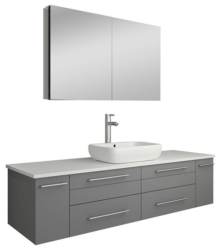 Fresca Lucera 60" Wall Hung Single Sink Bathroom Vanity With Medicine Modern