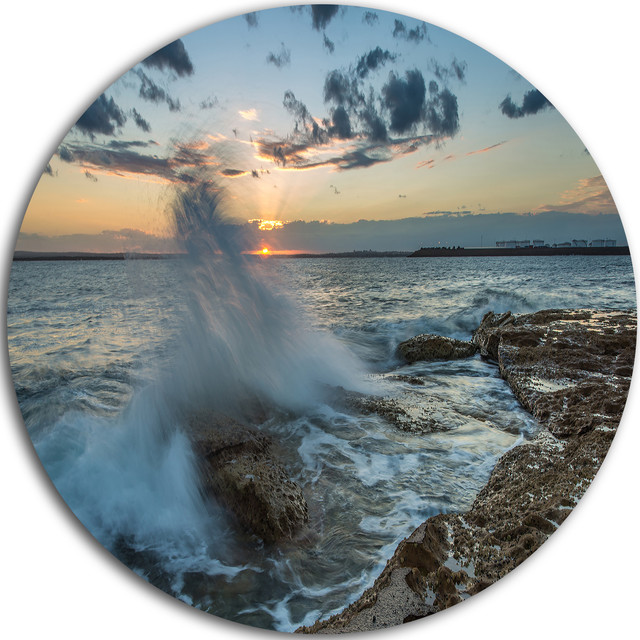 Sunset At Sydney Seashore, Seashore Round Wall Art Beach Style