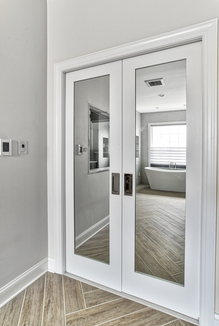 Mirrored Pocket Doors Transitional Bathroom New York By