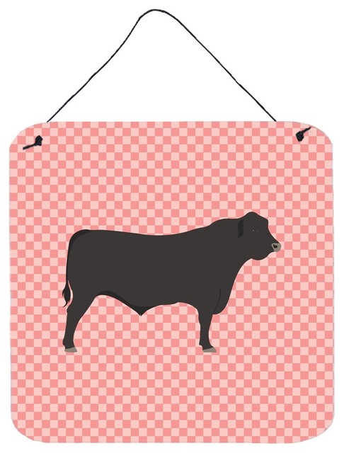 Black Angus Cow Pink Check Wall or Door Hanging Prints