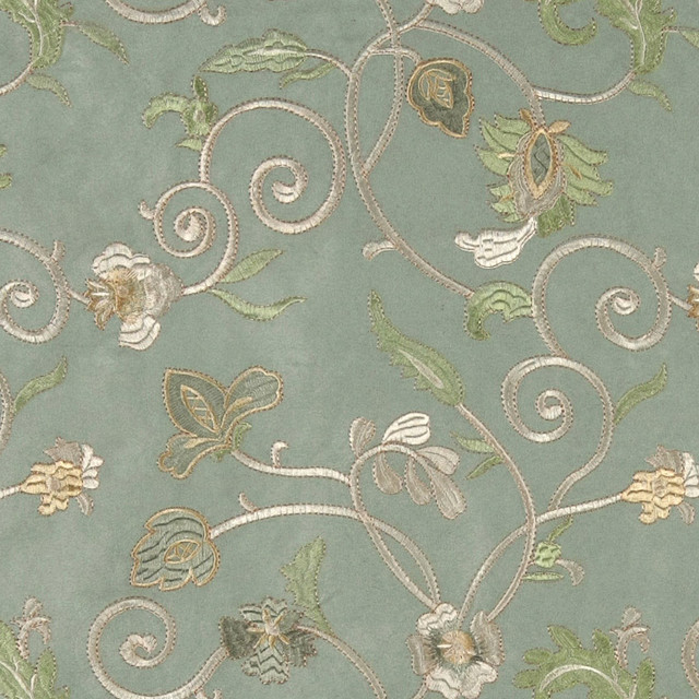 Palazzo Fabrics Light Green Ivory And Gold Embroidered Vines Suede