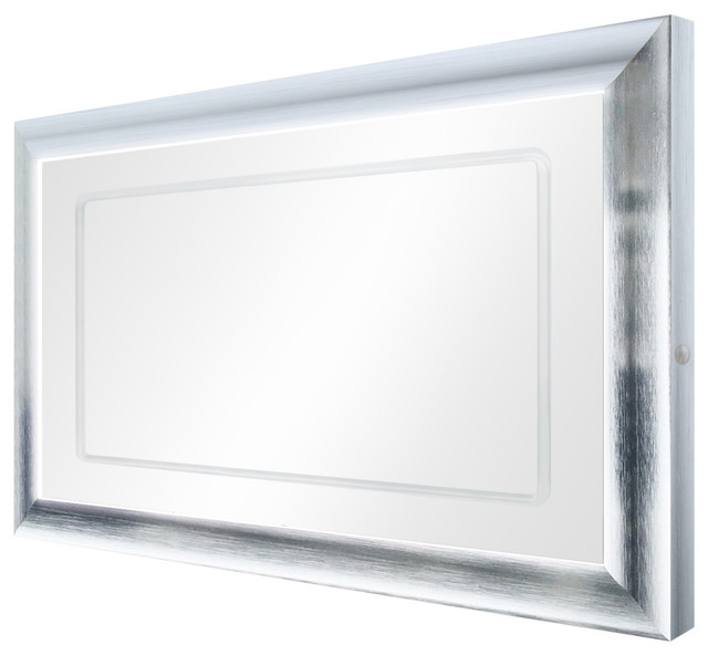LED Lighted 48"x30" Bathroom Satin Silver Framed Mirror