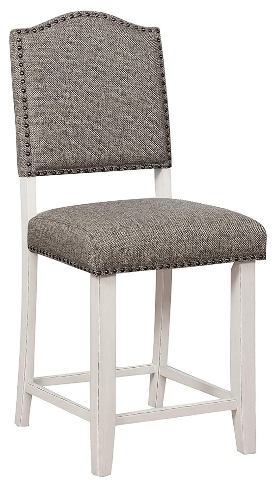 Nailhead Trim Fabric Upholstered Counter Chair, Set of 2, Dark Gray