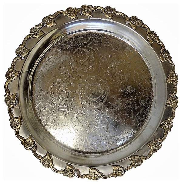 Antique 20" Traditional Moroccan Engraved Two Toned Finished Serving Tray -  Traditional - Serving Trays - by Moroccan furniture bazaar.llc | Houzz