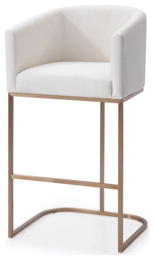 Patty Modern White Fabric & Brushed Bronze Bar Chair Set of 2