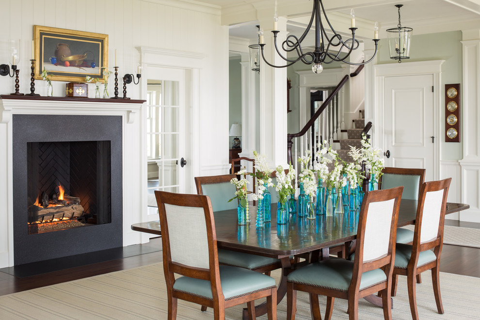 Photo of a beach style dining room in Portland Maine.