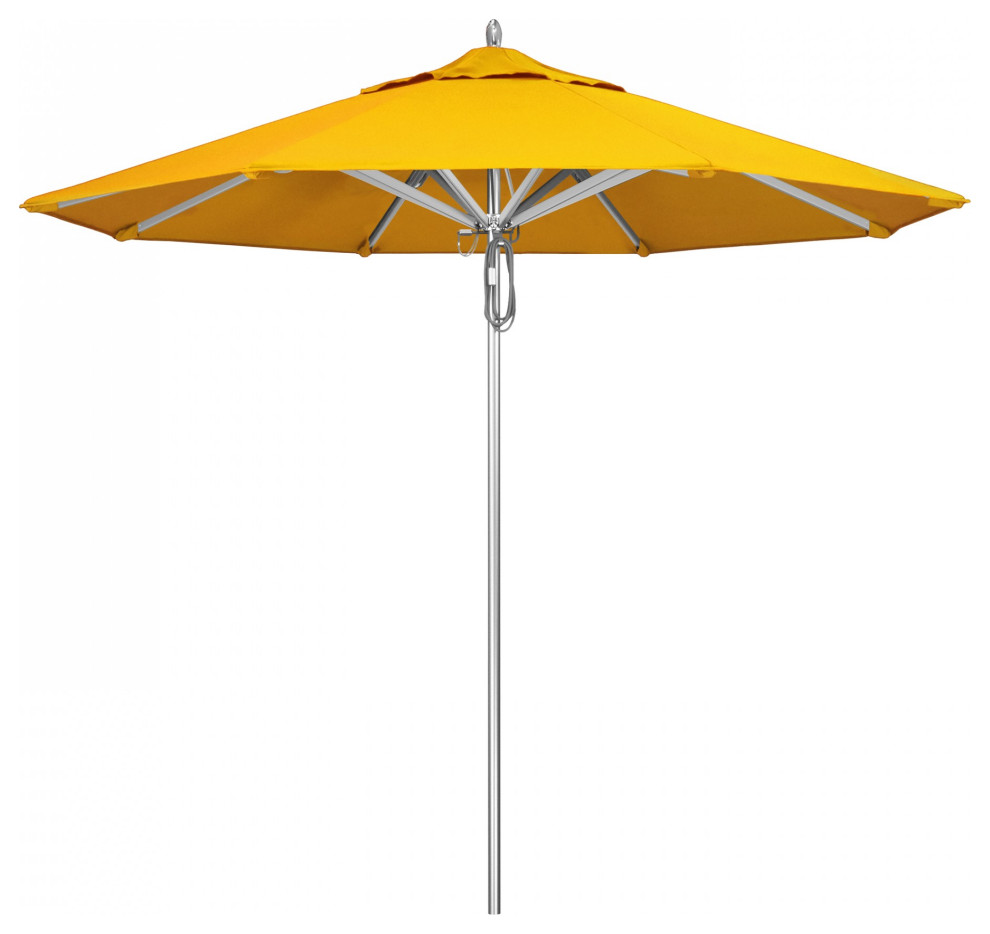9' Patio Umbrella Silver Pole Deluxe Pulley Lift Sunbrella, Sunflower Yellow