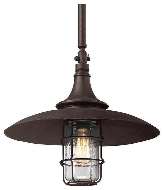 Woods 1 Light Outdoor Pendant or Chandeller, Centennial Rust