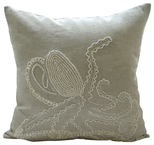 Octopus Ecru Throw Pillows Cover Cotton Linen Pillow Octopus Ecru Throw Pillows Cover Cotton Linen 14 X14 Pillow