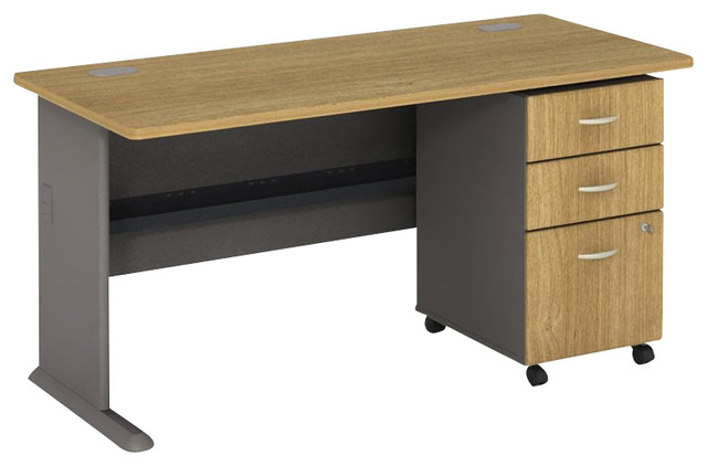 Bush Series A 60 Computer Desk With 3 Drawer File Cabinet In Light Bush Series A 60 Computer Desk With 3 Drawer File Cabinet In Light Oak