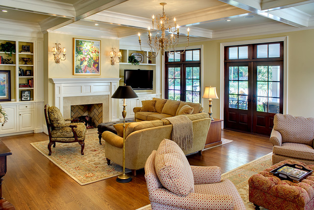 Coffered Ceiling Family Room Traditional Family Room